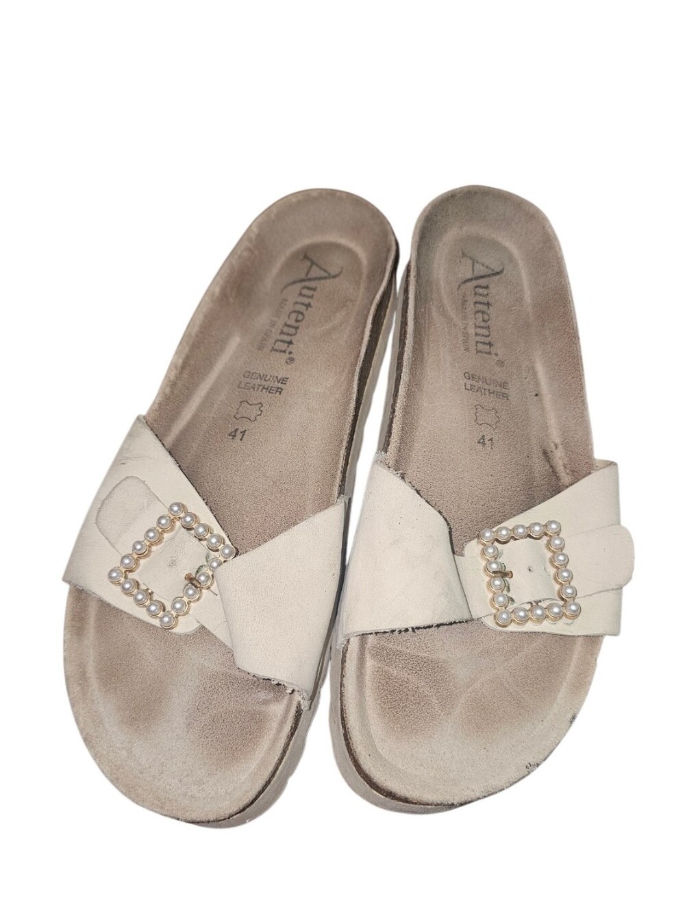 💰Autenti Women's Cream Pearl Buckle Slide Sandals